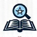 Un'icona stilizzata che rappresenta la ricerca scientifica, come una lente d'ingrandimento su un libro aperto con un simbolo atomico, in uno stile pulito e moderno.