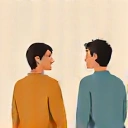 Un'immagine astratta di due persone in comunicazione, con linee curve che simboleggiano l'ascolto attivo e l'empatia, usando colori tenui e armoniosi.