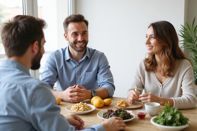 Uomo e donna che discutono di nutrizione