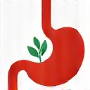 Icona stilizzata di un sistema digestivo o di uno stomaco con foglie, indicando miglioramento della digestione.